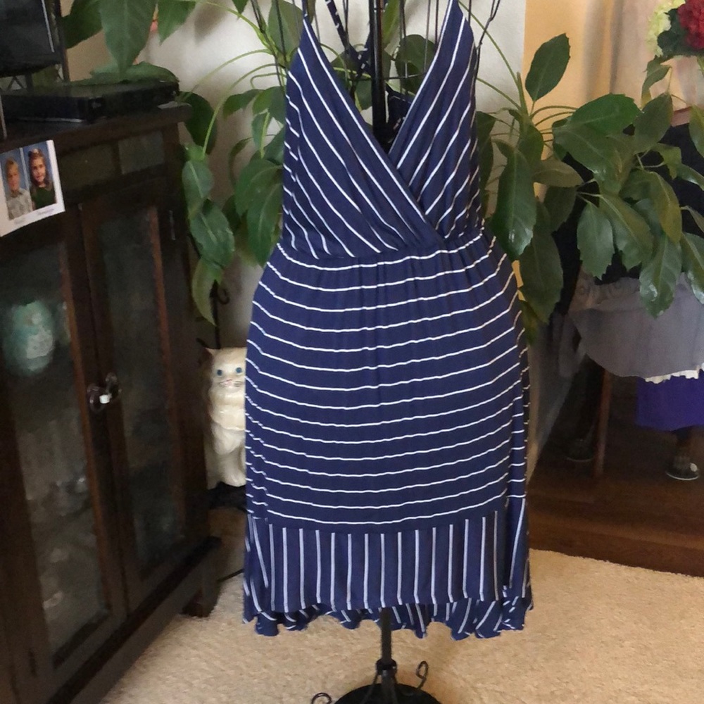 Blue striped high low summer dress